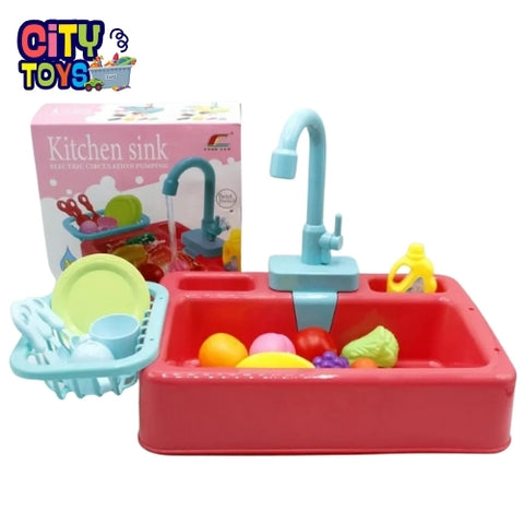Kids Kitchen Toys Plastic Simulation Electric Dishwasher Sink Pretend Play With Electric Water Wash Basin Toy