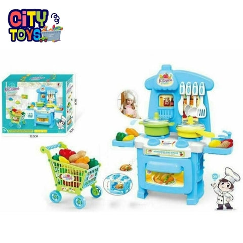 Kitchen Dream Mini Pretend Gas Stove With Shopping Cart Playset For Kids Simulation Cooking Toys - Pretend Play Kitchen Set Toy For Kids