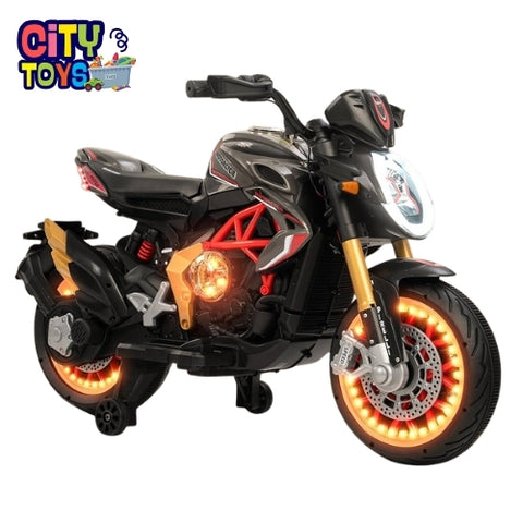 Baybee MTK Baby Battery Operated Bike for Kids with Foot Accelerator & Music | Rechargeable Ride on Toy Bike with LED Light | Baby Electric Bike for Kids to Drive 1 to 3 Years (Orange)